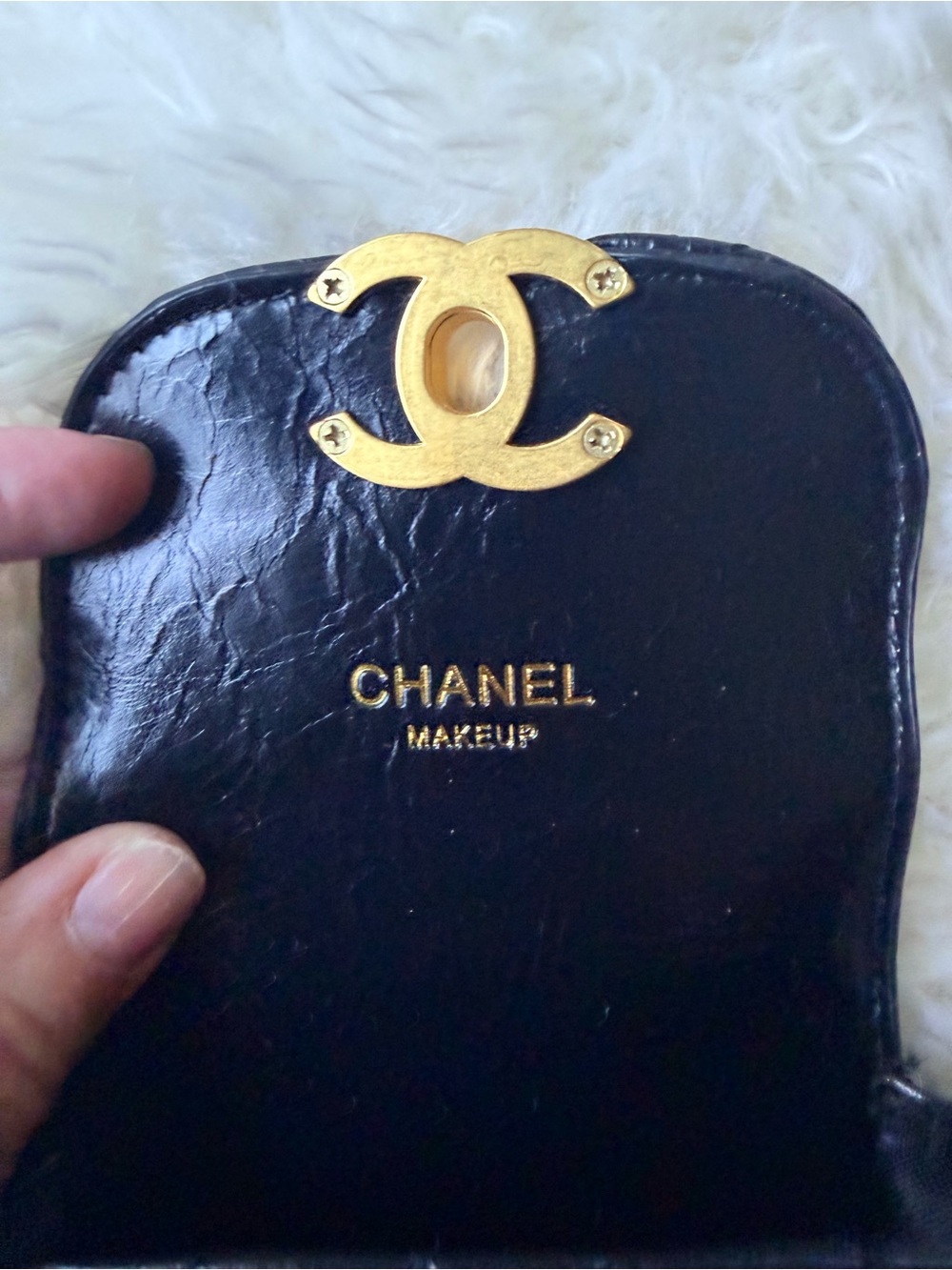 Chanel Makeup Black Aged PU Leather Crossbody Bag w Tweed Coin Purse - Picture 8 of 16
